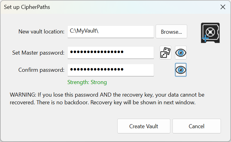Set up CipherPaths dialog